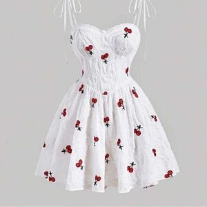 Cherry Print Tie Shoulder Cami Dress